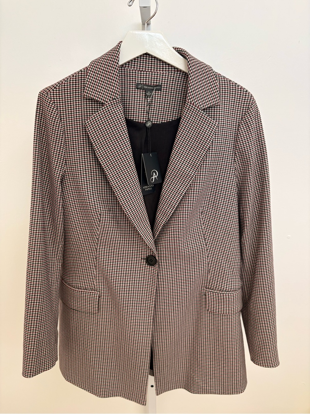 Adrianna Papell Brown & Black Houndstooth Single-Button Blazer